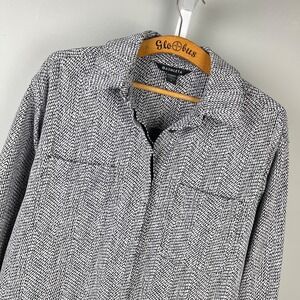 Athleta Textured Shirt Jacket Womens S Black White Button Up Long Sleeve